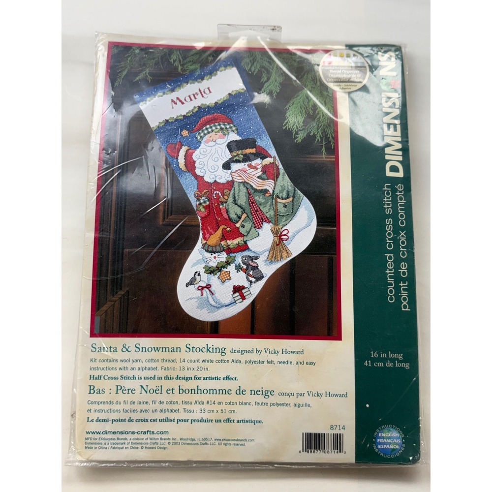 Vintage Dimensions Counted Cross Stitch Kit  Santa Snowman Stocking Vicky Howard